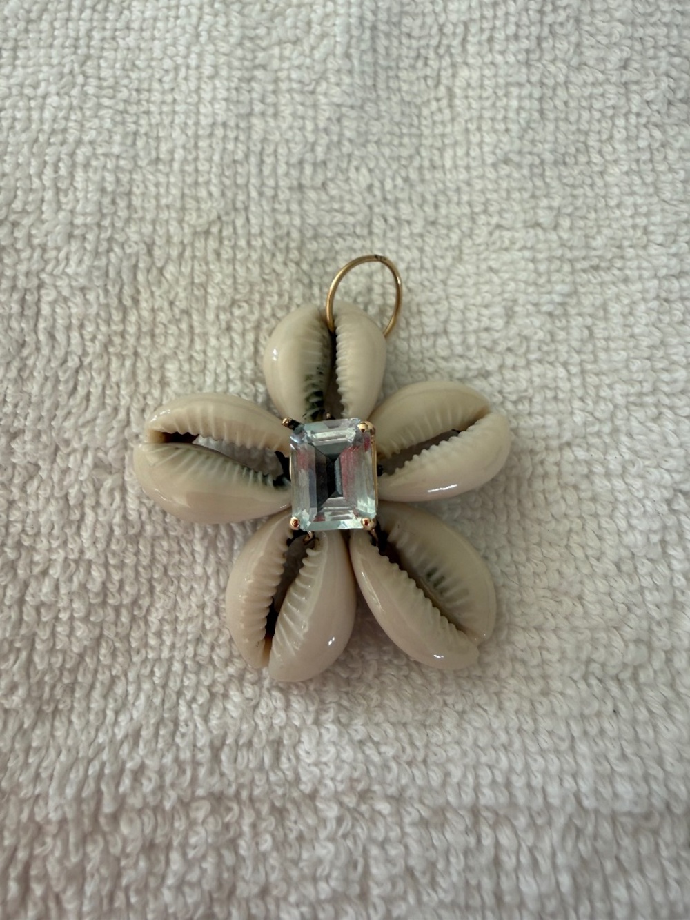 Jennifer Creel cowry shell pendant with aquamarine